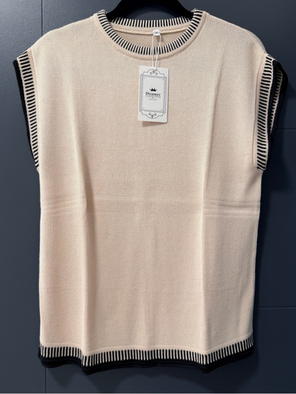Sleeveless/Cap Sleeve Cream Knit Top with Black Trim
